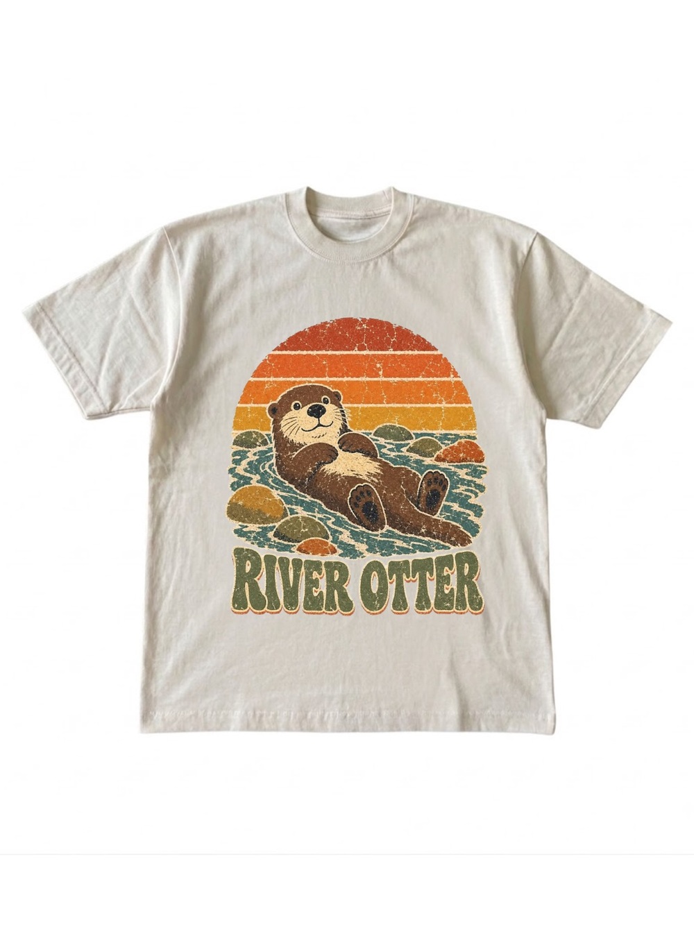 Gildan River Otter Graphic Swim Tee - Cream